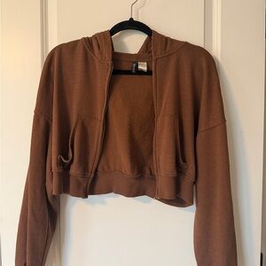 Brown Cropped Zip up Hoodie